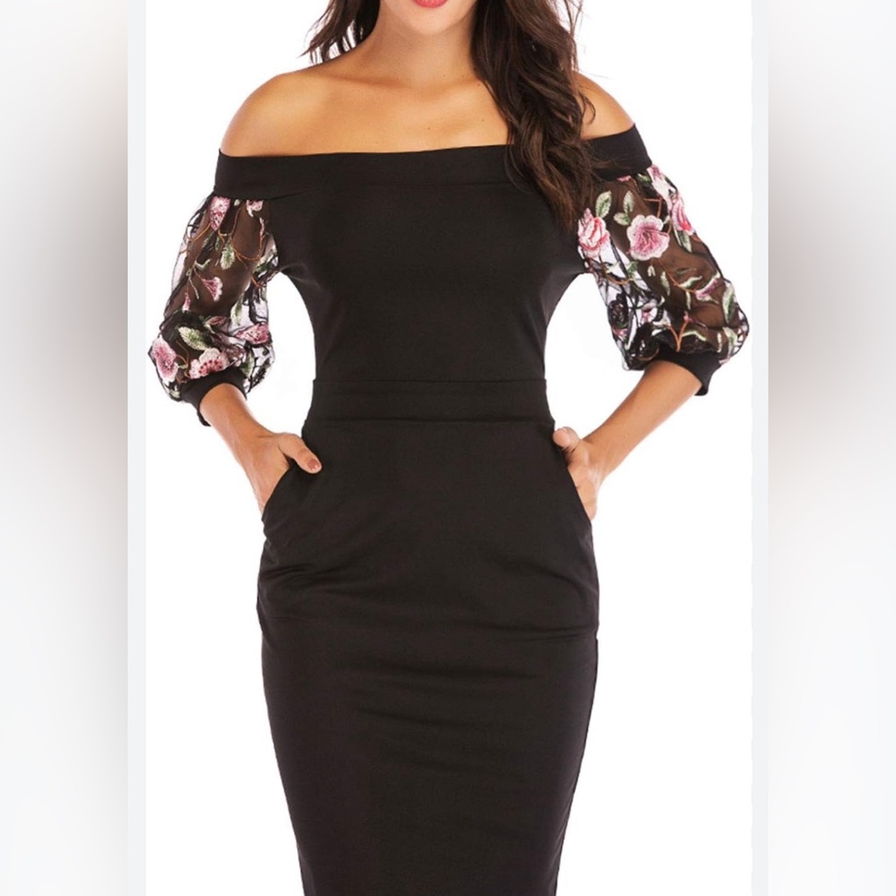 Women's Retro Bodycon Slash Neck Formal Office Work Casual Party Pencil Dress